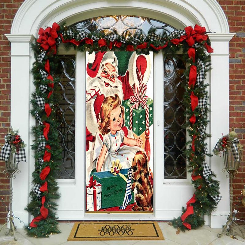 DoorFoto Door Cover Vintage Santa & Girl
