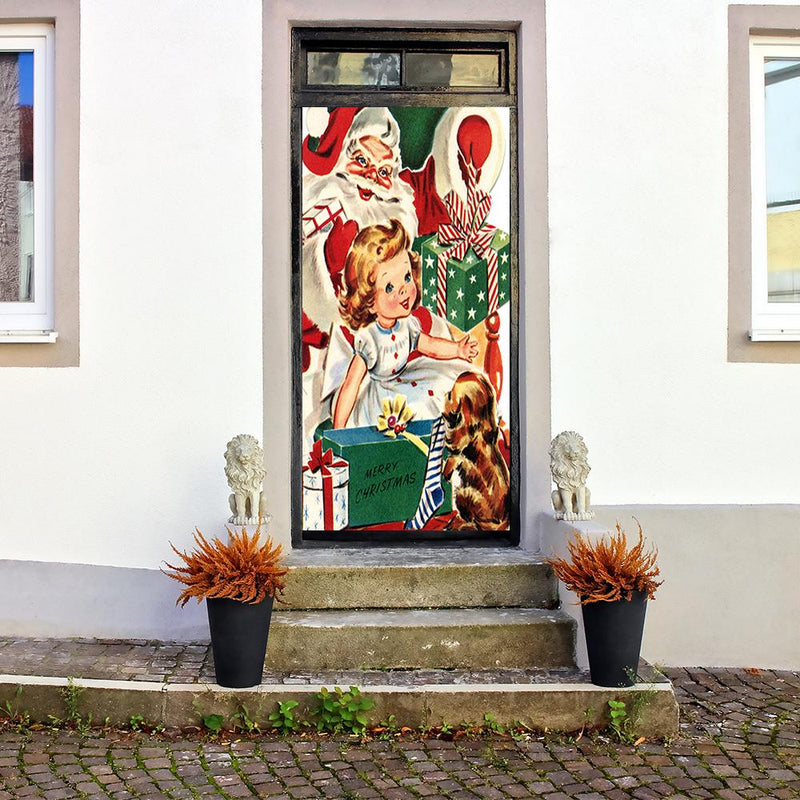 DoorFoto Door Cover Vintage Santa & Girl