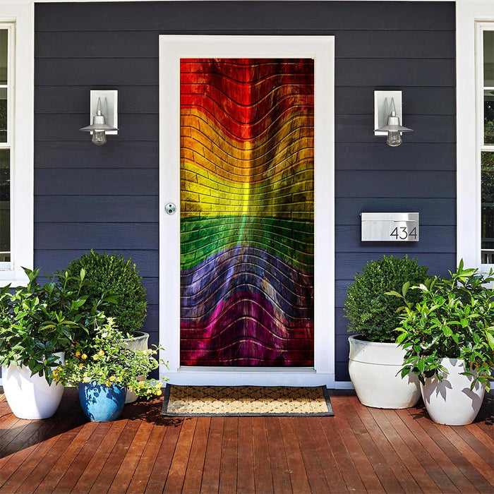 DoorFoto Door Cover Customizable - Gay Pride Flag Painted On Wall