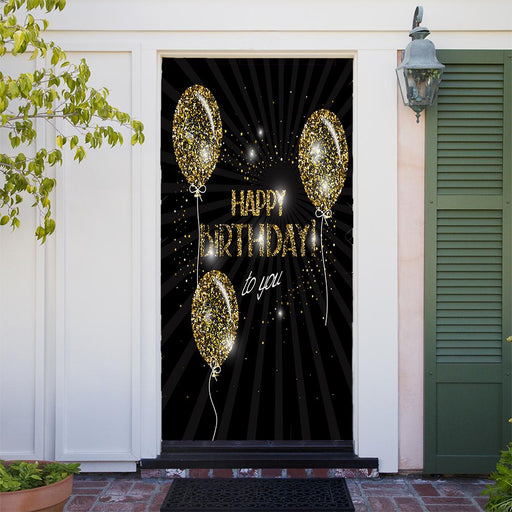 DoorFoto Door Cover Customizable - Happy Birthday with Gold Balloons