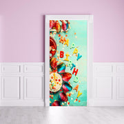 DoorFoto Door Cover Happy Birthday on Turquoise Background