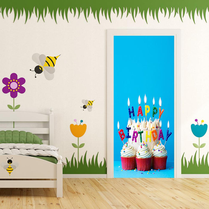 DoorFoto Door Cover Customizable - Birthday Cake with Happy Birthday