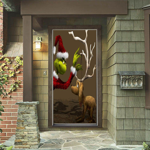 DoorFoto Door Cover Grinch Christmas Door Cover