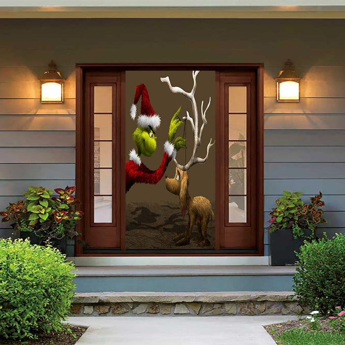 DoorFoto Door Cover Grinch Christmas Door Cover