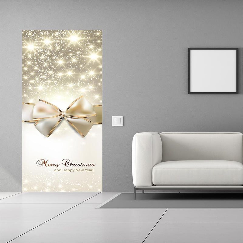 DoorFoto Door Cover Merry Christmas Golden Bow