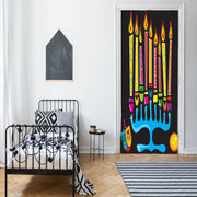 DoorFoto Door Cover Colorful Menorah Candles