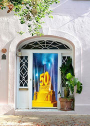 DoorFoto Door Cover Golden 50th Anniversary on a Platform