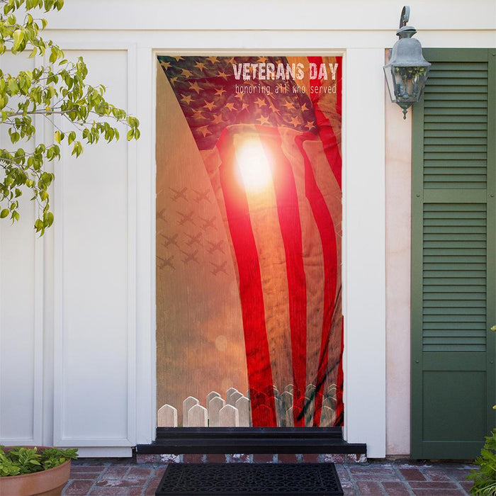 DoorFoto Door Cover Customizable - American Flags with Grave Stones