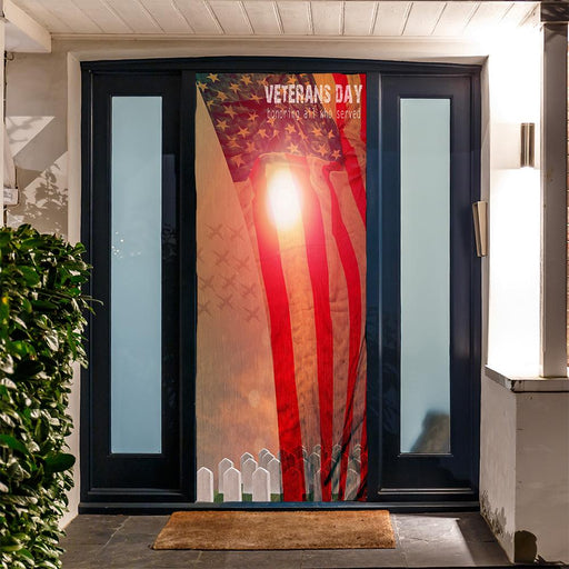 DoorFoto Door Cover Customizable - American Flags with Grave Stones