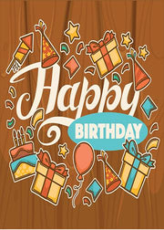 DoorFoto Door Cover Happy Birthday on Wood Background