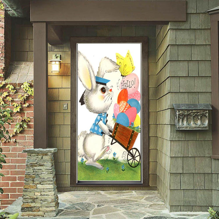 DoorFoto Door Cover Wheelbarrow Bunny