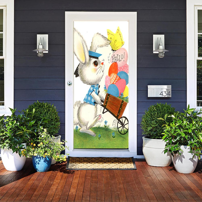 DoorFoto Door Cover Wheelbarrow Bunny