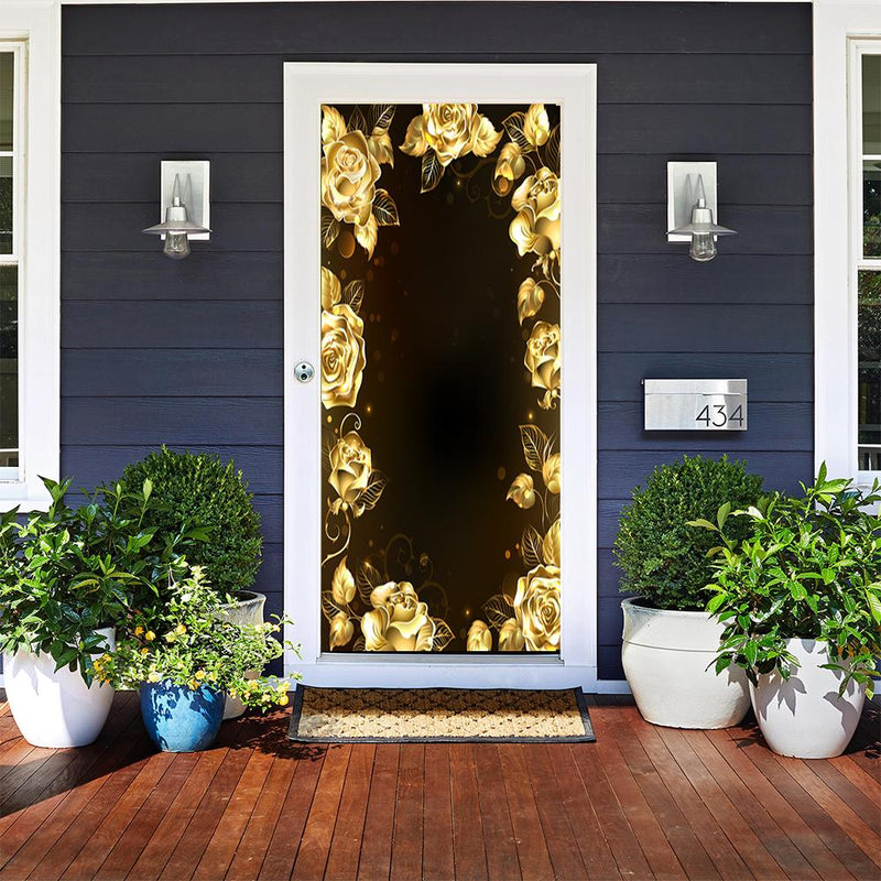 DoorFoto Customizable - Gold Roses Background