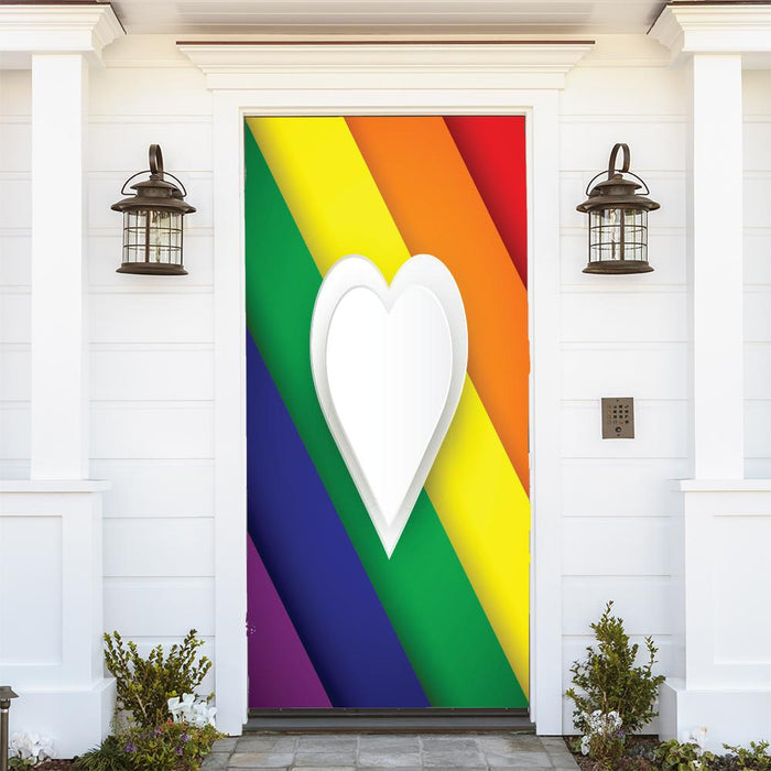 DoorFoto Door Cover LGBT Rainbow Flag with Heart