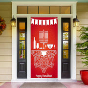 DoorFoto Door Cover Happy Hanukkah Red Background