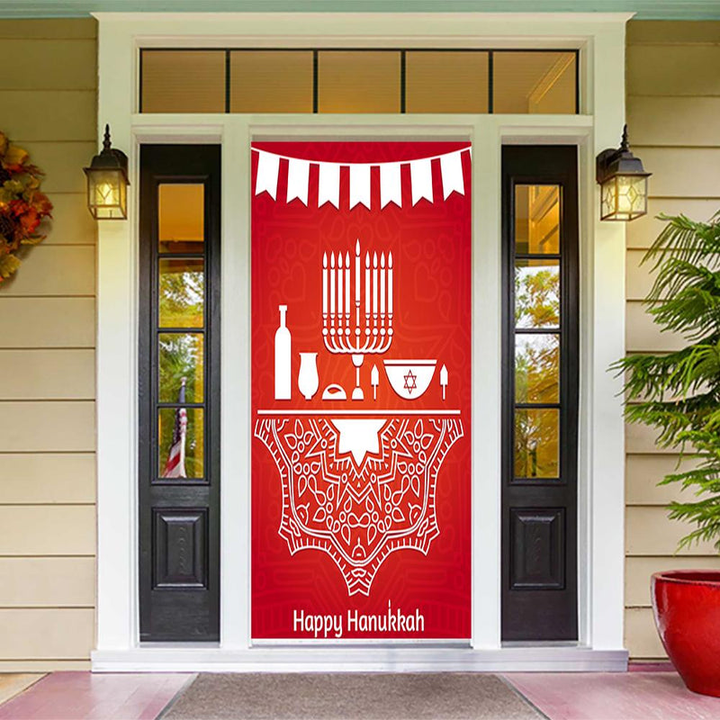 DoorFoto Door Cover Happy Hanukkah Red Background
