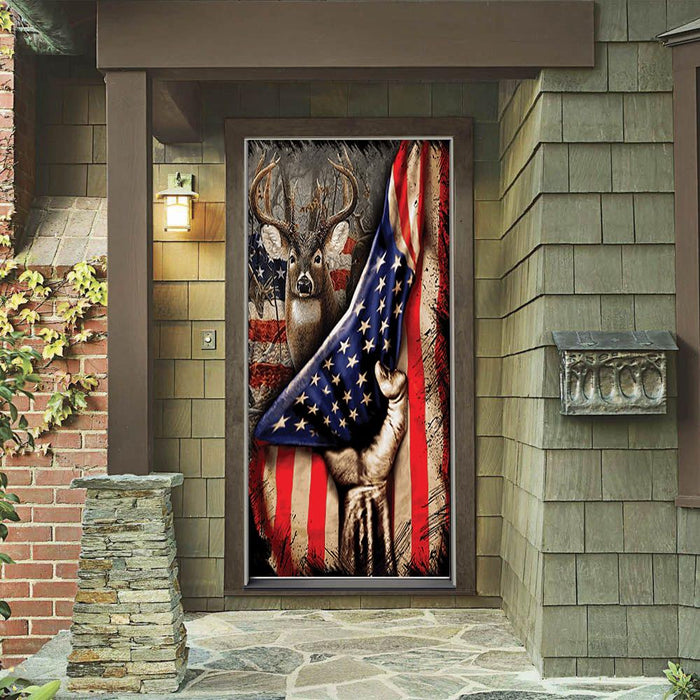 DoorFoto Door Cover Deer American Flag