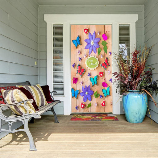 DoorFoto Door Cover Butterflies and Flowers Birthday