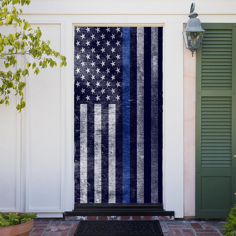 DoorFoto Door Cover Blue Line Flag