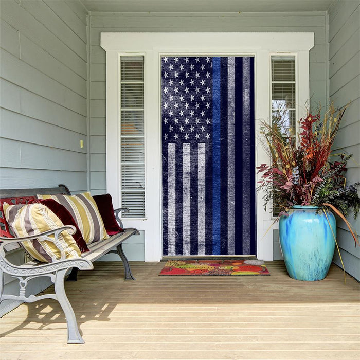 DoorFoto Door Cover Blue Line Flag