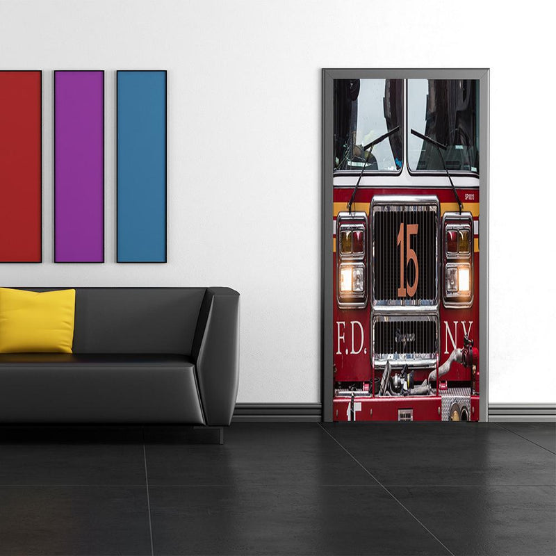 DoorFoto Door Cover Fire Truck Decor