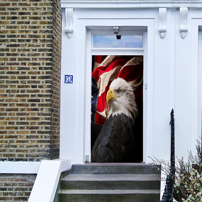 DoorFoto Door Cover American Flag with Bald Eagle