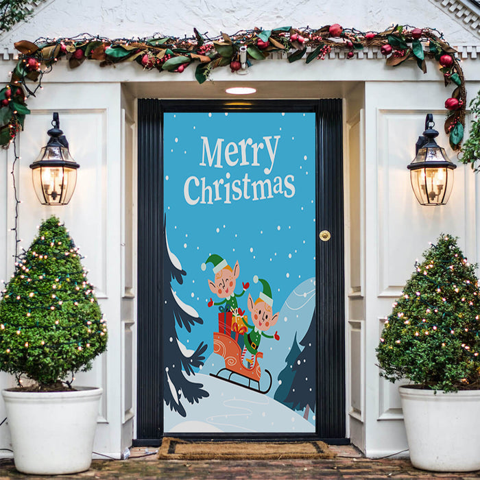 DoorFoto Door Cover Christmas Elves