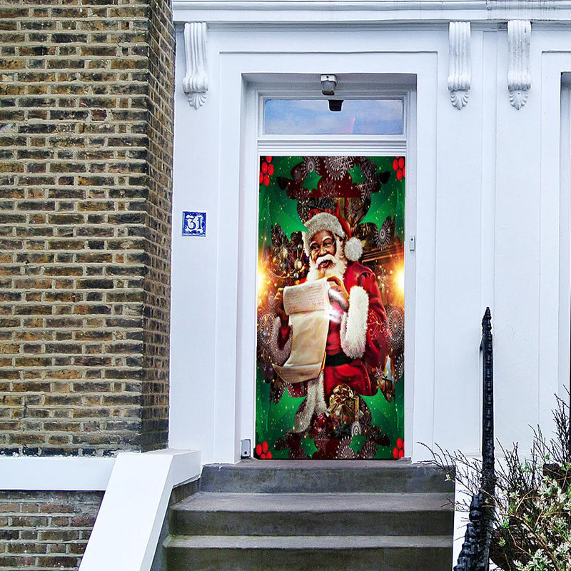 DoorFoto Door Cover Vintage Black Santa Claus