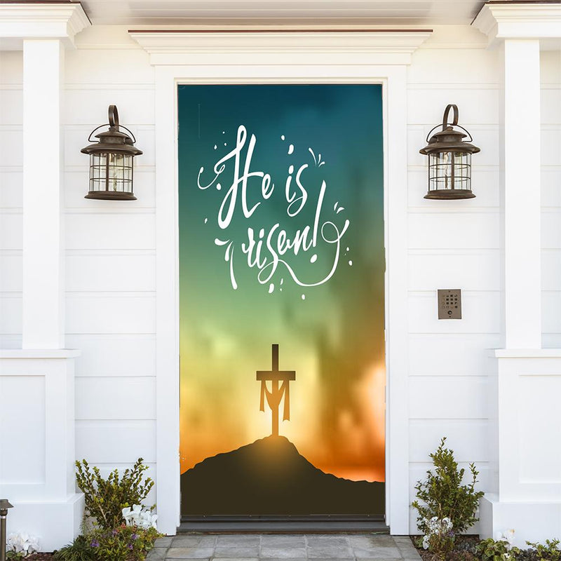 DoorFoto Door Cover He Is Risen Cross