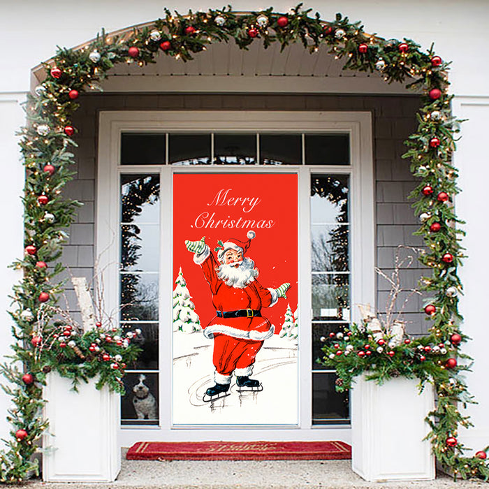 DoorFoto Door Cover Skating Santa