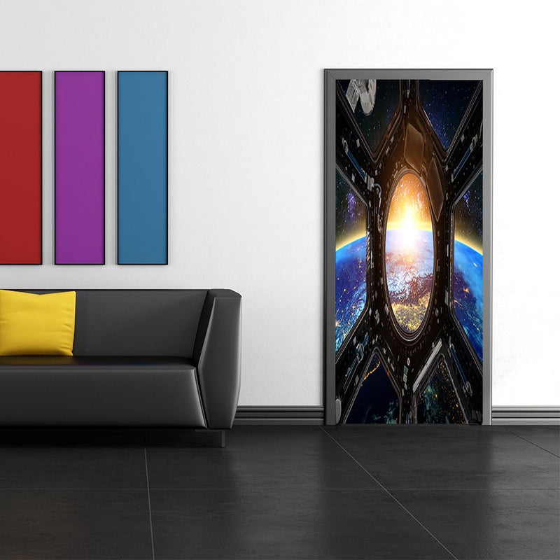 DoorFoto Door Cover Earth and Spaceship Decor