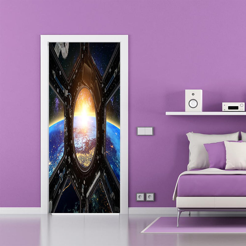 DoorFoto Door Cover Earth and Spaceship Decor