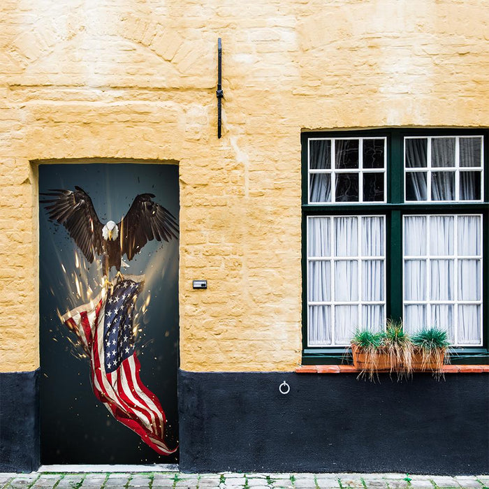 DoorFoto Door Cover Bald Eagle American Flag