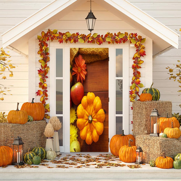 DoorFoto Door Cover Pumpkin Front Door Decorations