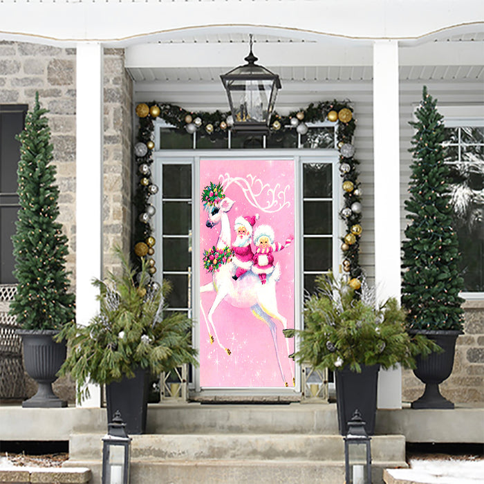 DoorFoto Door Cover Pink Santa