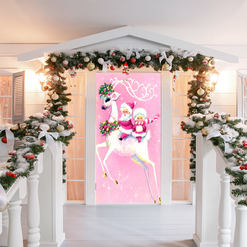 DoorFoto Door Cover Pink Santa