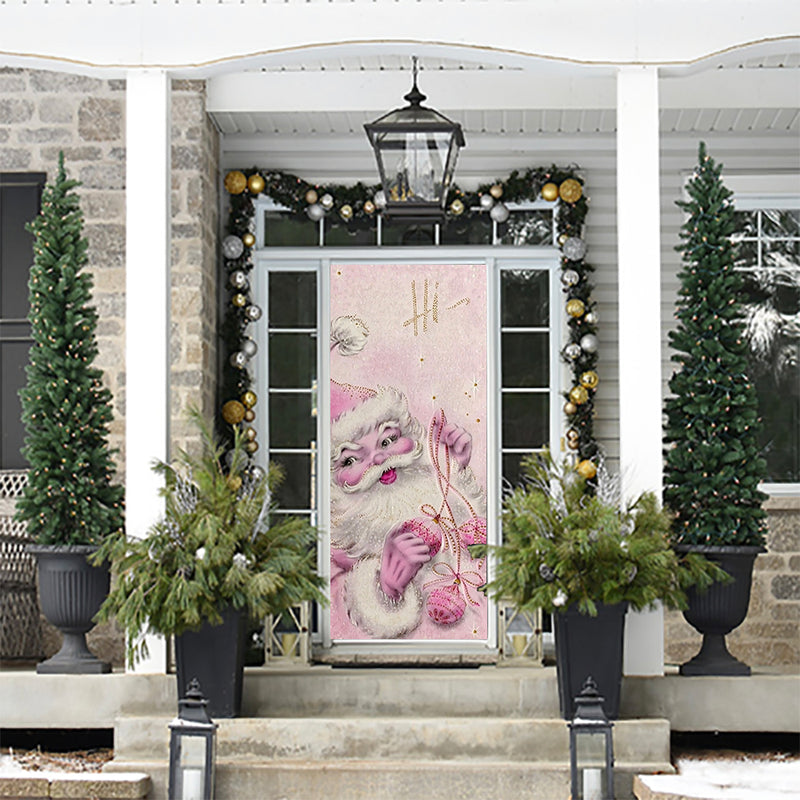 DoorFoto Door Cover Vintage Pink Santa