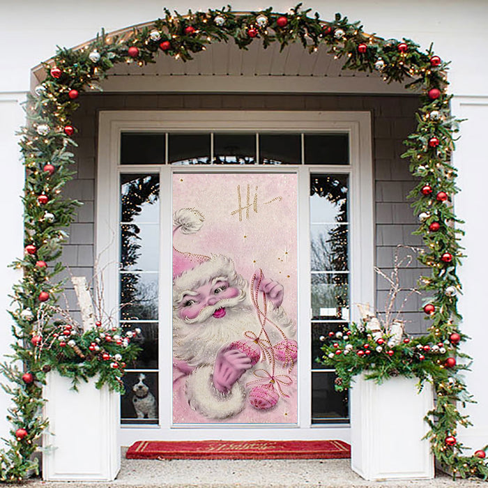 DoorFoto Door Cover Vintage Pink Santa