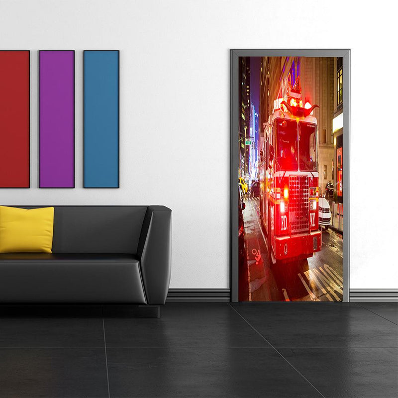 DoorFoto Door Cover Fire Truck Wall Decor