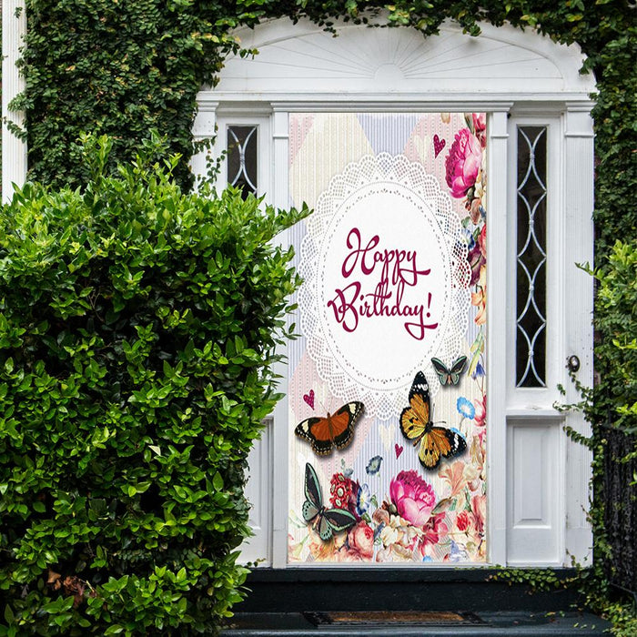 DoorFoto Door Cover Happy Birthday Butterflies