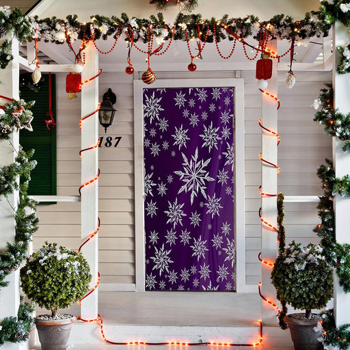 DoorFoto Door Cover Snowflakes on Purple