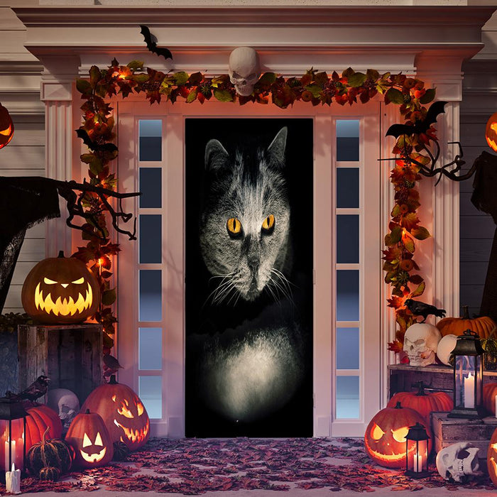 DoorFoto Door Cover Halloween Black Cat
