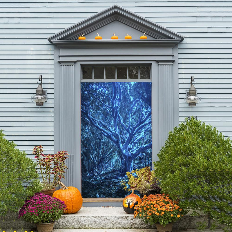 DoorFoto Door Cover Creepy Blue Trees