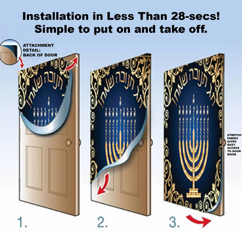 DoorFoto Door Cover Happy Hanukkah Menorah Candles